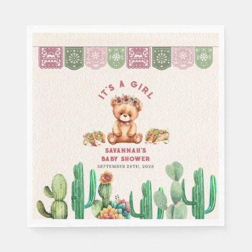 Tacos  Teddy Bears Cactus Girl Baby Shower Fiesta Napkins
