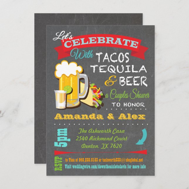 Tacos, Tequila and Beer Fiesta Couples Shower Invitation (Front/Back)