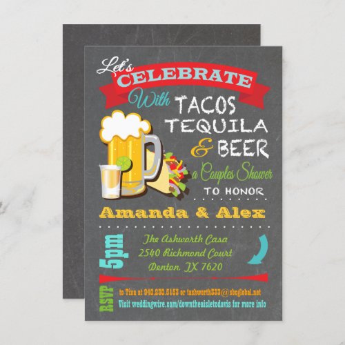 Tacos Tequila and Beer Fiesta Couples Shower Invitation
