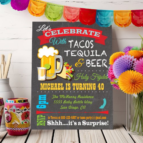 Tacos Tequila and Beer Fiesta party invitation