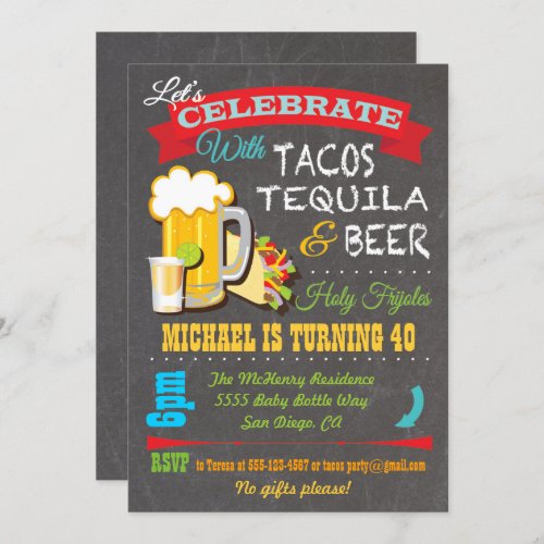 Tacos Tequila and Beer Fiesta party invitation