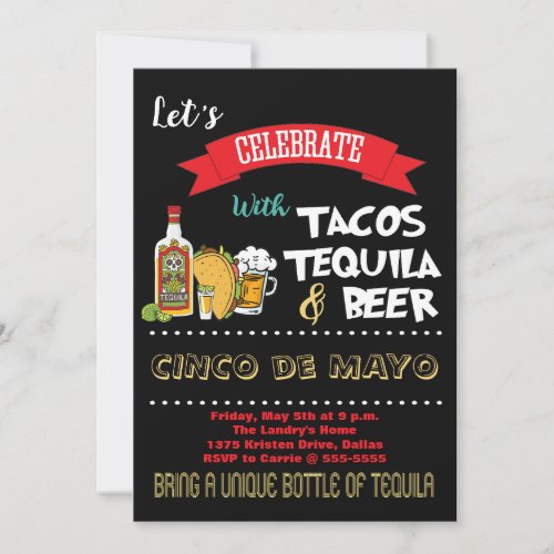 Tacos Tequila  Beer Cinco de Mayo Party Invitation