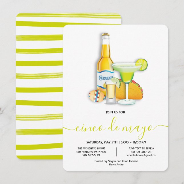 Tacos Tequila, Beer, Margarita Cinco de Mayo Party Invitation (Front/Back)