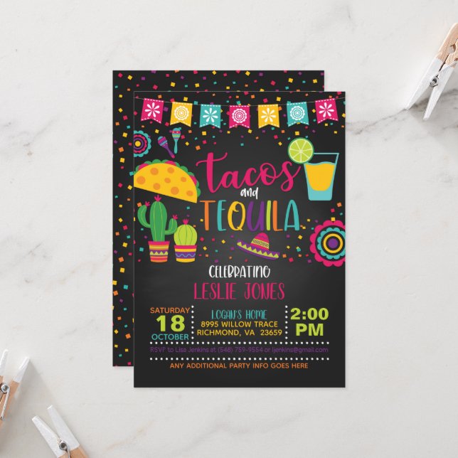 Tacos & Tequila Birthday Invitation - Blk