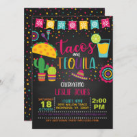Tacos & Tequila Birthday Invitation - Blk
