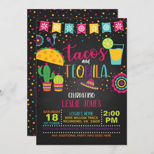 Tacos & Tequila Birthday Invitation - Blk