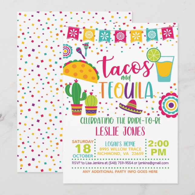 Tacos & Tequila Bridal Shower Invitation - Wh (Front/Back)