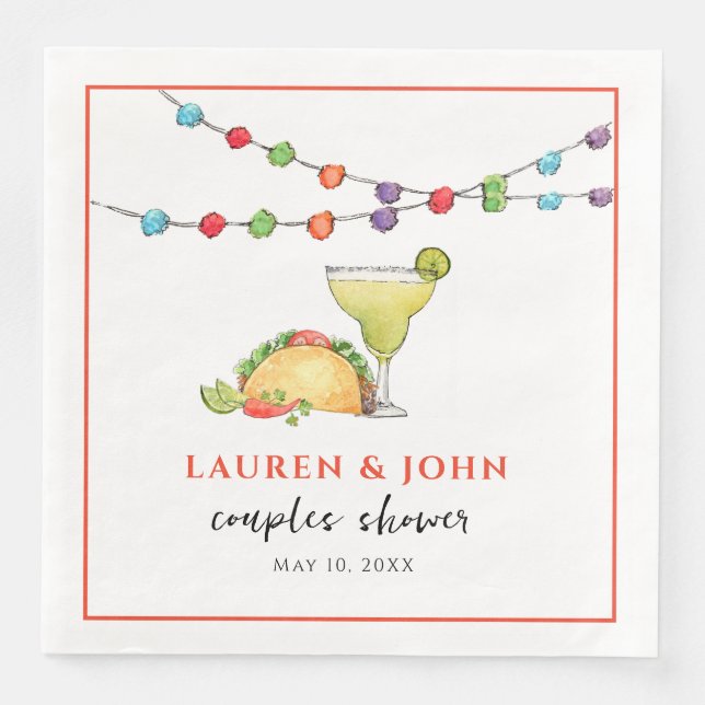 Tacos & Tequila Fiesta  Couples shower  Paper Dinner Napkins (Front)