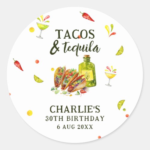 Tacos  Tequila Fun Summer Tropical Birthday Classic Round Sticker