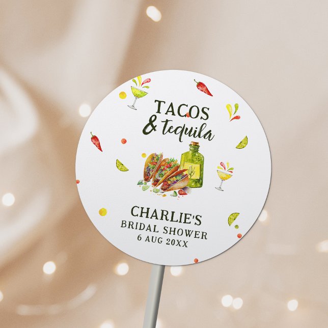Tacos & Tequila Fun Summer Tropical Bridal Shower Classic Round Sticker (Creator Uploaded)