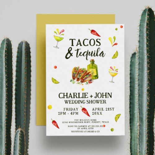 Tacos  Tequila Fun Summer Tropical Couples Shower Invitation