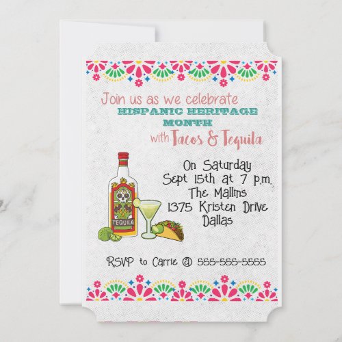 Tacos  Tequila Hispanic Heritage Month Party Invitation