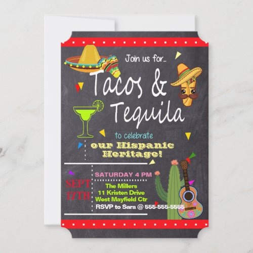 Tacos  Tequila Hispanic Heritage Month Party Invitation