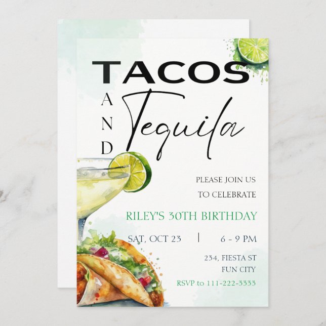 Tacos & Tequila Margarita Adult Birthday Party Invitation