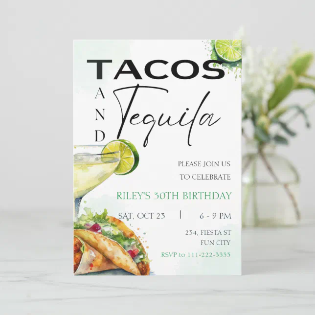 Tacos & Tequila Margarita Adult Birthday Party Invitation