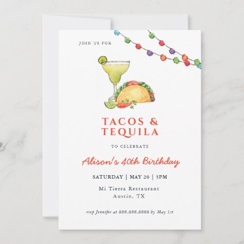 Tacos  Tequila Margarita Birthday  Invitation