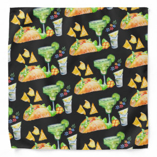 Tacos & Tequila Pattern on Black Bandana