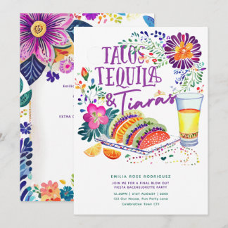 Tacos Tequila Tiaras Last Fiesta Bachelorette Invitation