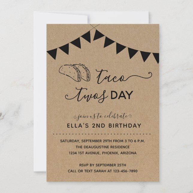 Tacos Twosday 2nd Birthday Party Invitation (Front)