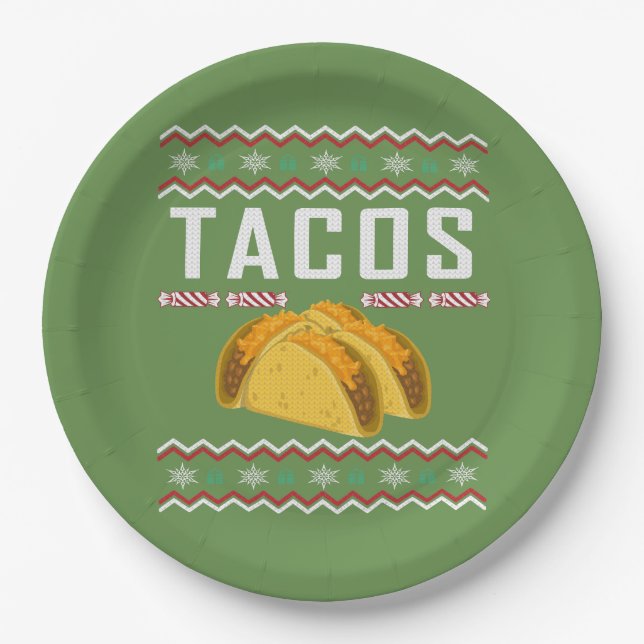 Tacos Ugly Christmas Sweater Paper Plates (Front)