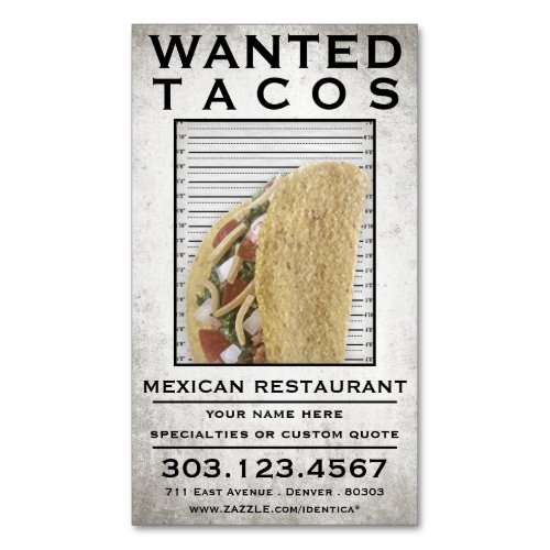 tacos wanted poster business card