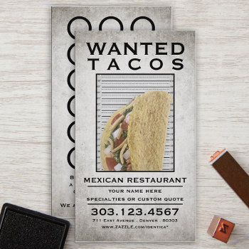 Tacos Wanted Poster Stamp Card by identica at Zazzle