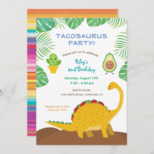 Tacosaurus Birthday Party _ dinosaur and tacos Invitation