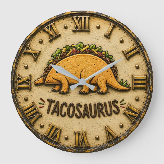 Tacosaurus Funny Taco Dinosaur  Large Clock (Front)