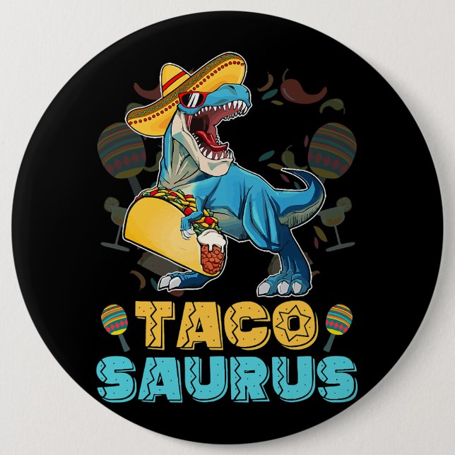 Tacosaurus Shirt Kid Taco Cinco de Mayo Kid Dinosa Button (Front)