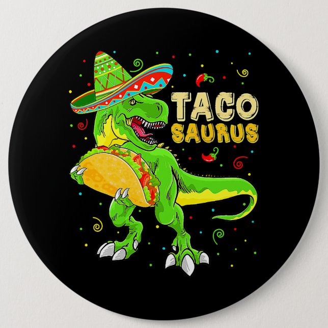 Tacosaurus Shirt Taco Cinco De Mayo Kids Boys Dino Button (Front)