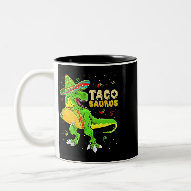 Tacosaurus Shirt Taco Cinco De Mayo Kids Boys Dino Two-Tone Coffee Mug (Left)