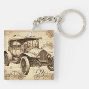 Tacot Faux Vintage illustration Monogram SqK Keychain