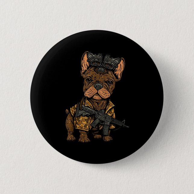 Tactical Frenchie Funny Dog Bulldog With Nvg Meme  Button (Front)
