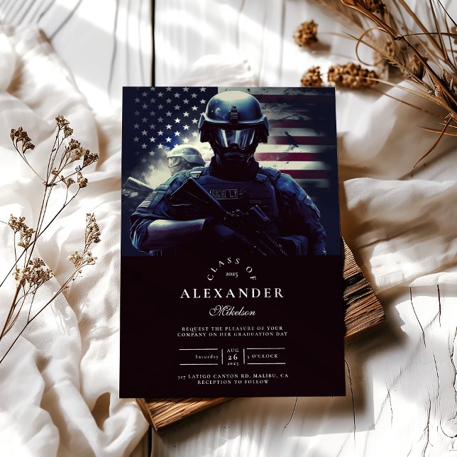 Tactical Officer American Flag Police Graduation Invitation (Creator Uploaded)