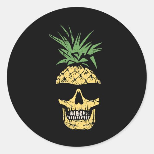 Tactical Pineapple Skull In Sunglasses Funny Tropi Classic Round Sticker