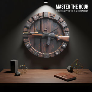 Tactical Rifle Barrel Wood Large Clock