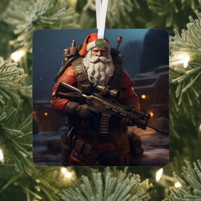 Tactical Santa Claus holiday Metal Ornament (Insitu)