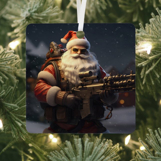 Tactical Santa Claus holiday Metal Ornament (Insitu)