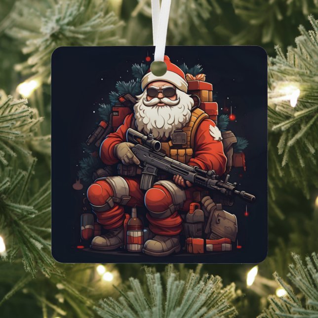 Tactical Santa Claus holiday Metal Ornament (Insitu)
