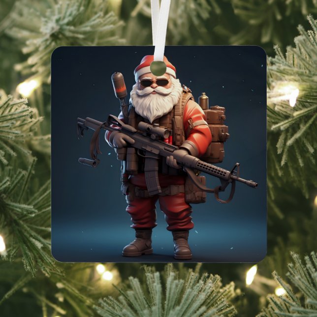 Tactical Santa Claus holiday Metal Ornament (Insitu)