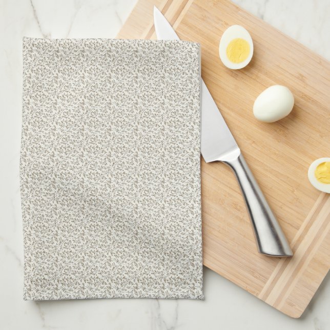 Tactile 1940s Soft Mauve & Olive Primrose Kitchen Towel (Quarter Fold)