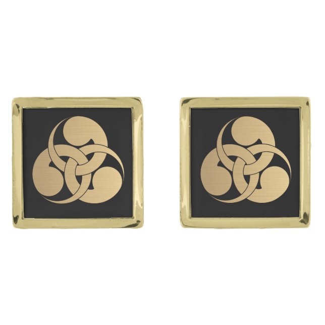 Tadpole Mon Japanese samurai brushed faux gold Cufflinks (Front)