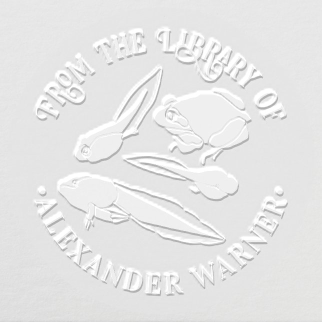 Tadpole Pollywog Frog Round Library Book Name Embosser (Design)