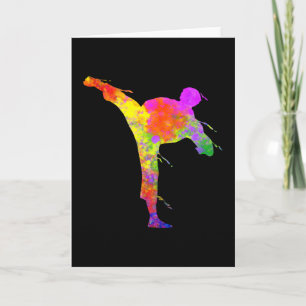 Tae Kwon Do Karate Colorful Silhouette for Girls Card