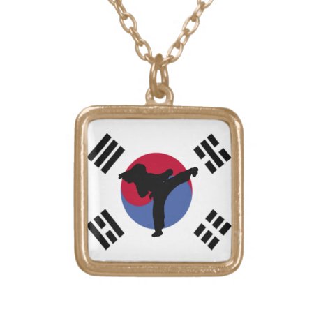 Tae Kwon Do Kicker Square Gold Necklace