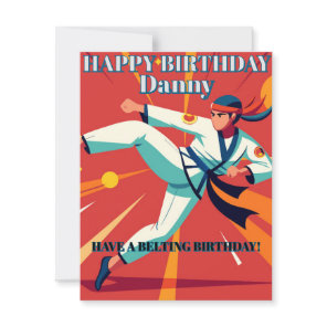 Taekwando Sport Orange editable name Birthday Holiday Card
