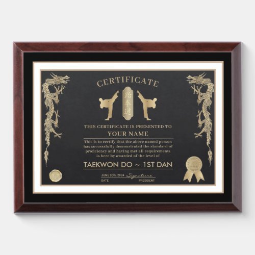 Taekwon Do Award Plaque