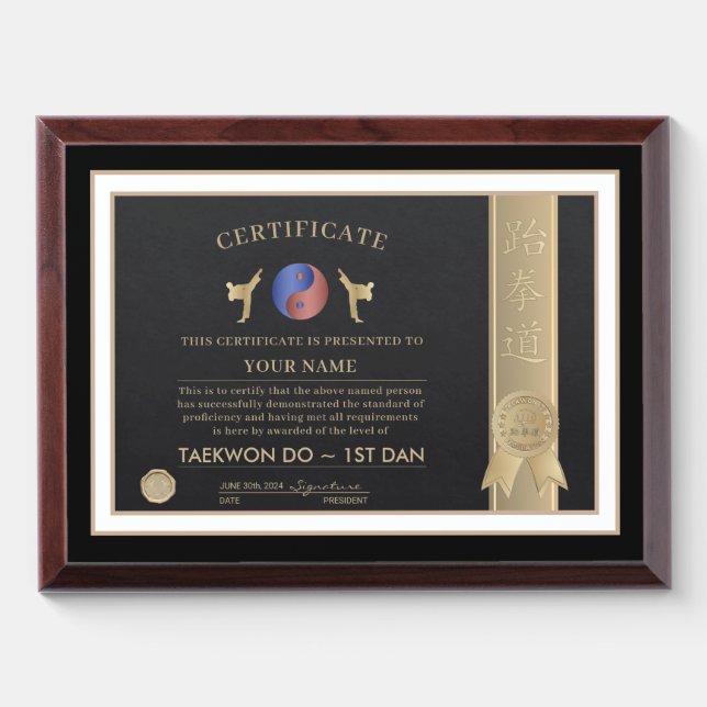 Taekwon Do Certificate Award Plaque (Horizontal)