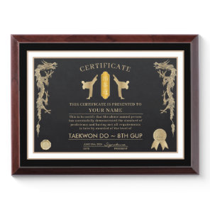 Taekwon Do Yellow Belt Award Plaque