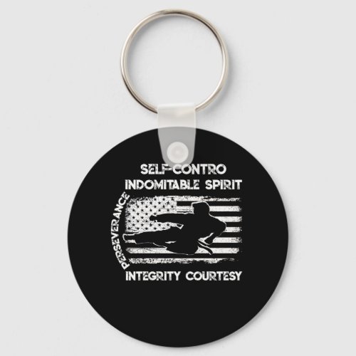 Taekwondo 5 Tenets Martial Arts Sports USA Flag Keychain